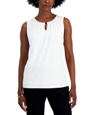 売れ筋商品|||カスパー カットソー トップス レディース Plus Size Sleeveless Pleated Keyhole Blouse Butterscotch 10910093-0HF-