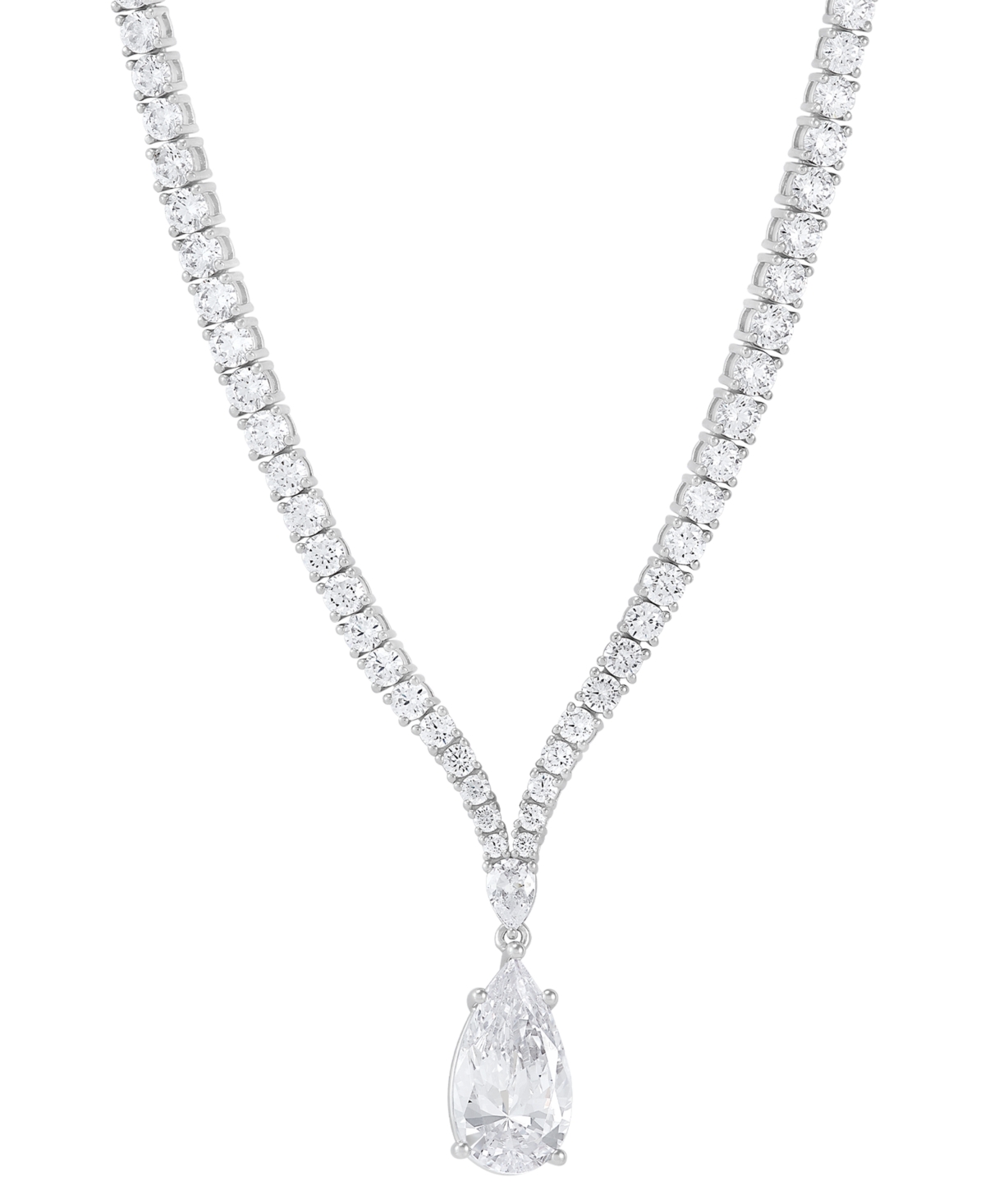 Cubic Zirconia Pear & Round 18" Fancy Pendant Necklace in Sterling Silver - Sterling Silver