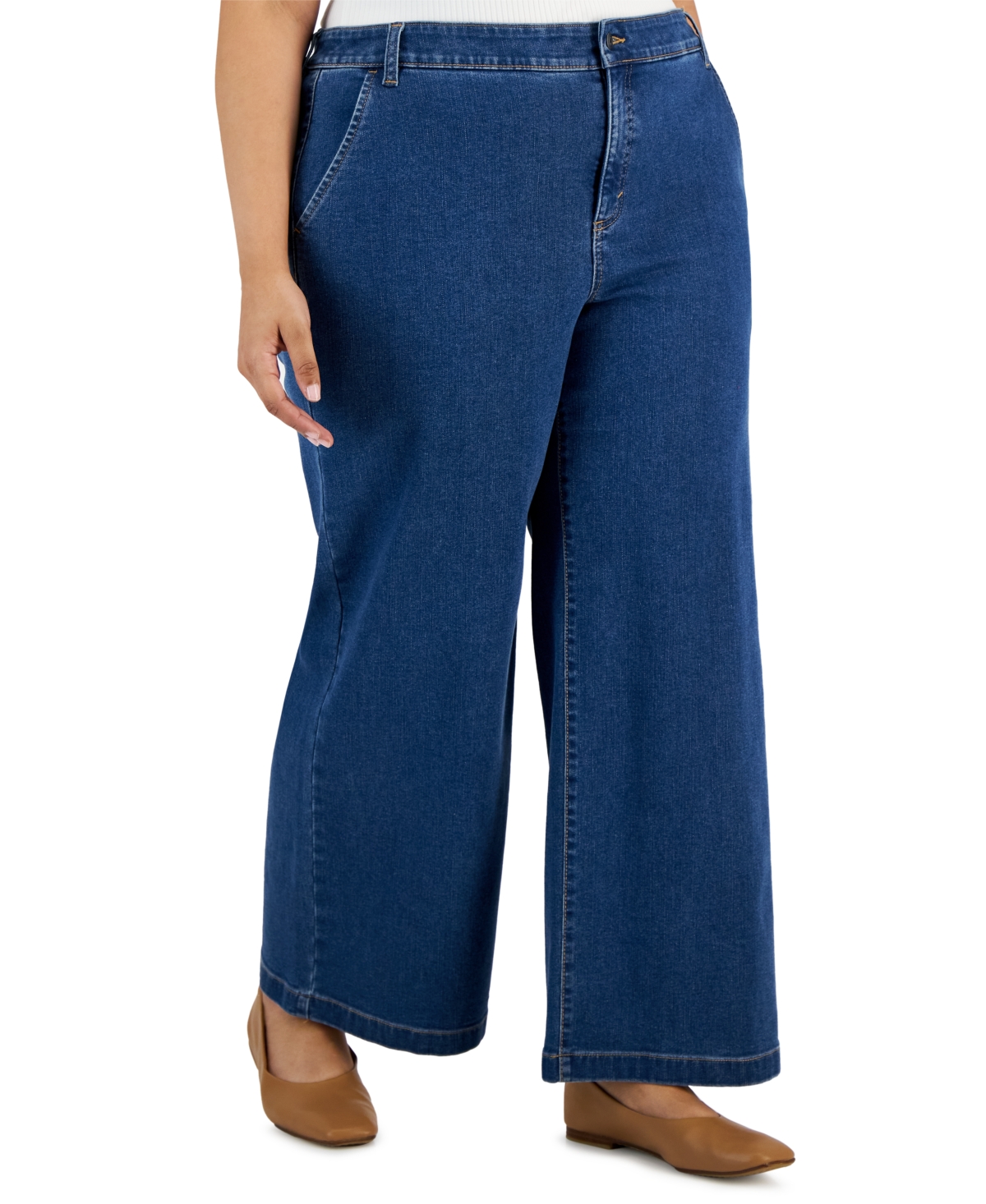 Style & Co Plus Size Wide-leg High-rise Jeans, Created For Macy's In Bluebell