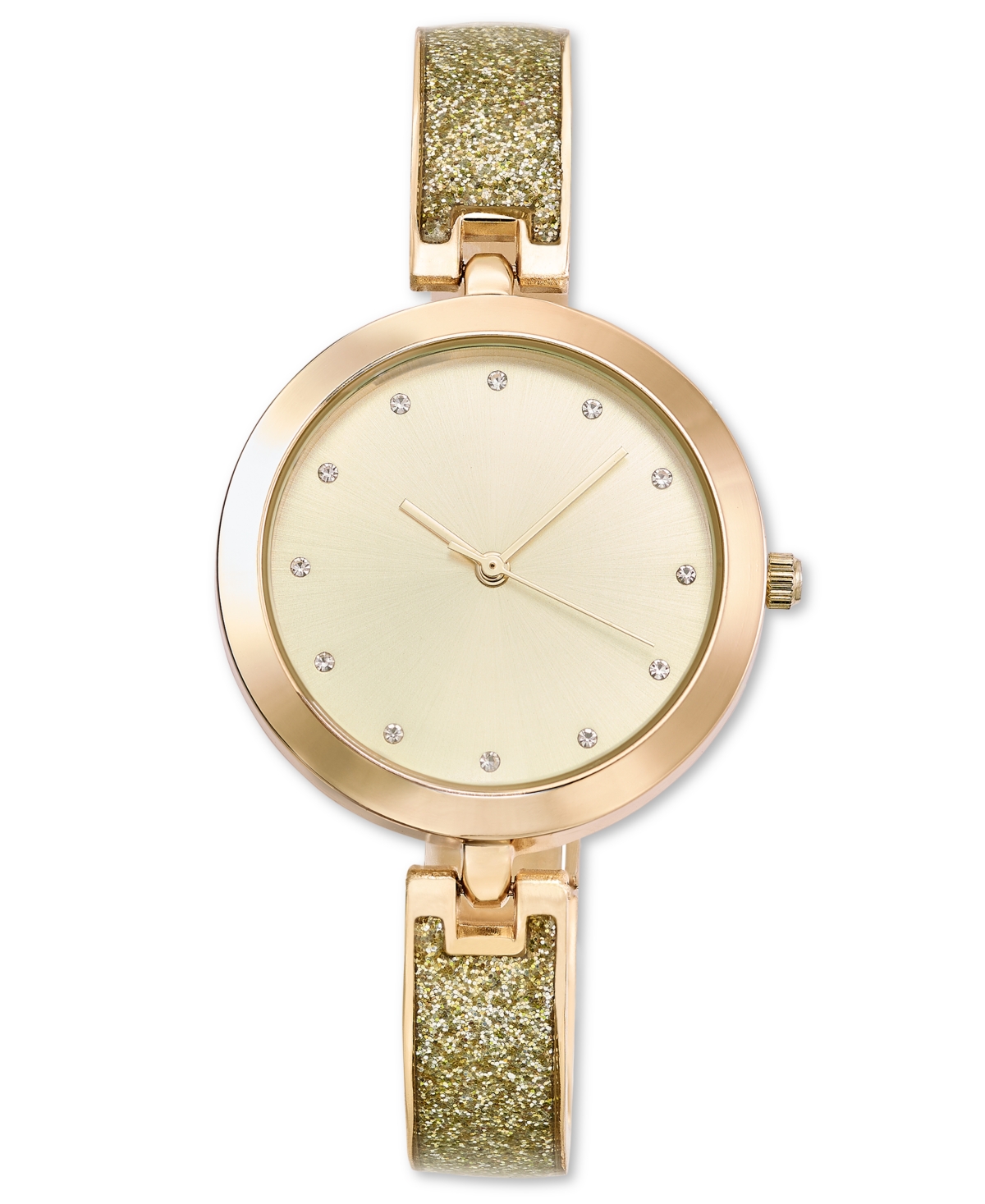 Inc International Concepts Women's Gold-tone Glitter Half Bangle Bracelet Watch 34mm, Created For Macy's