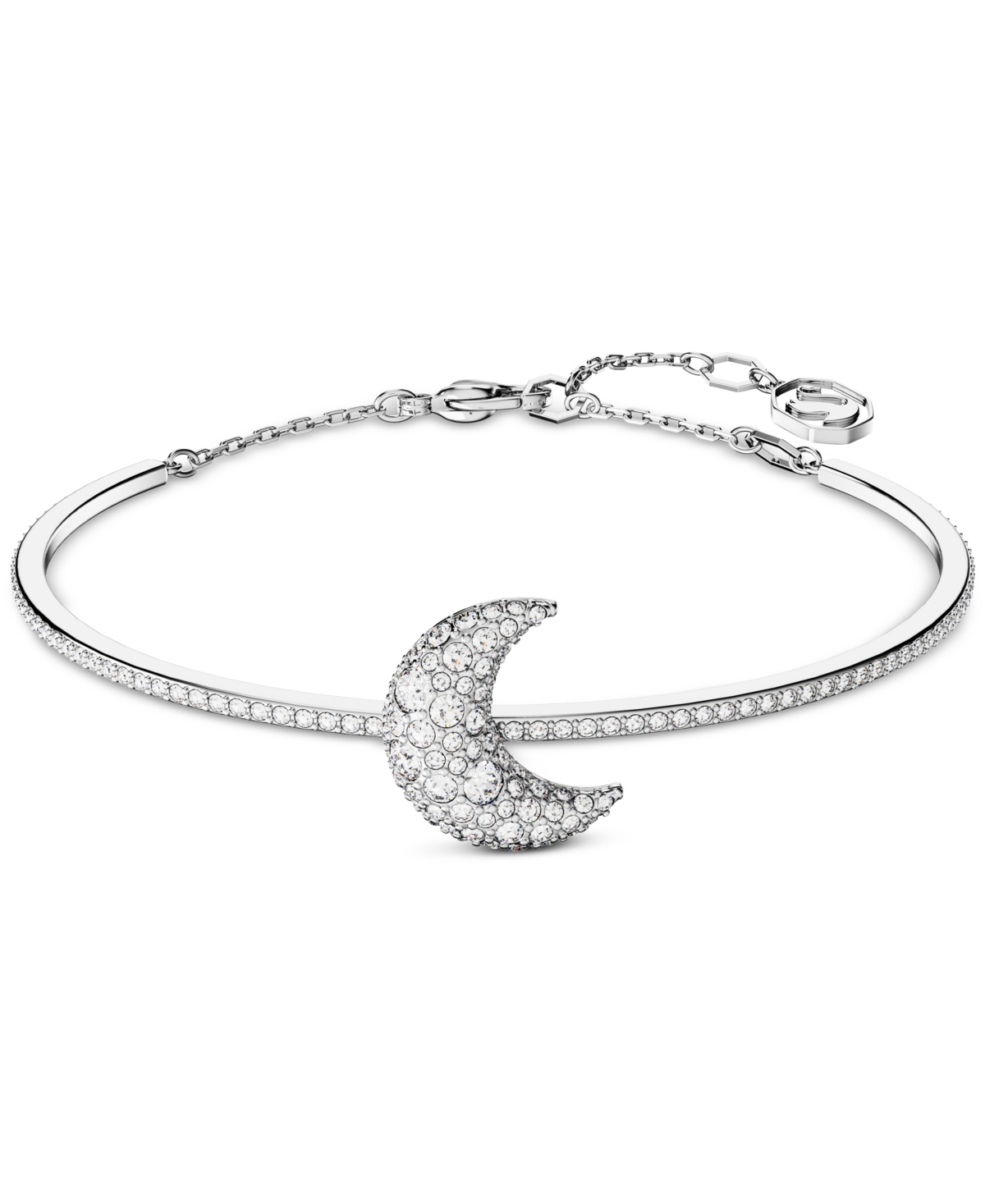 Swarovski Rhodium-plated Pave Moon Bangle Bracelet In Silver