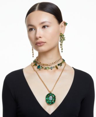 Gold-Tone Green-Hued Crystal Mixed Cut Collar Necklace, 14" + 1-3/4" extender