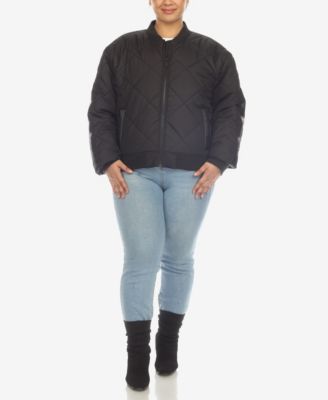 Plus Size Diamond Quilted Puffer Bomber Jacket
