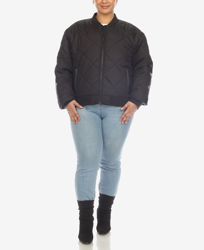 White Mark Women's Plus Size Lightweight Diamond Quilted Puffer Bomber Jacket