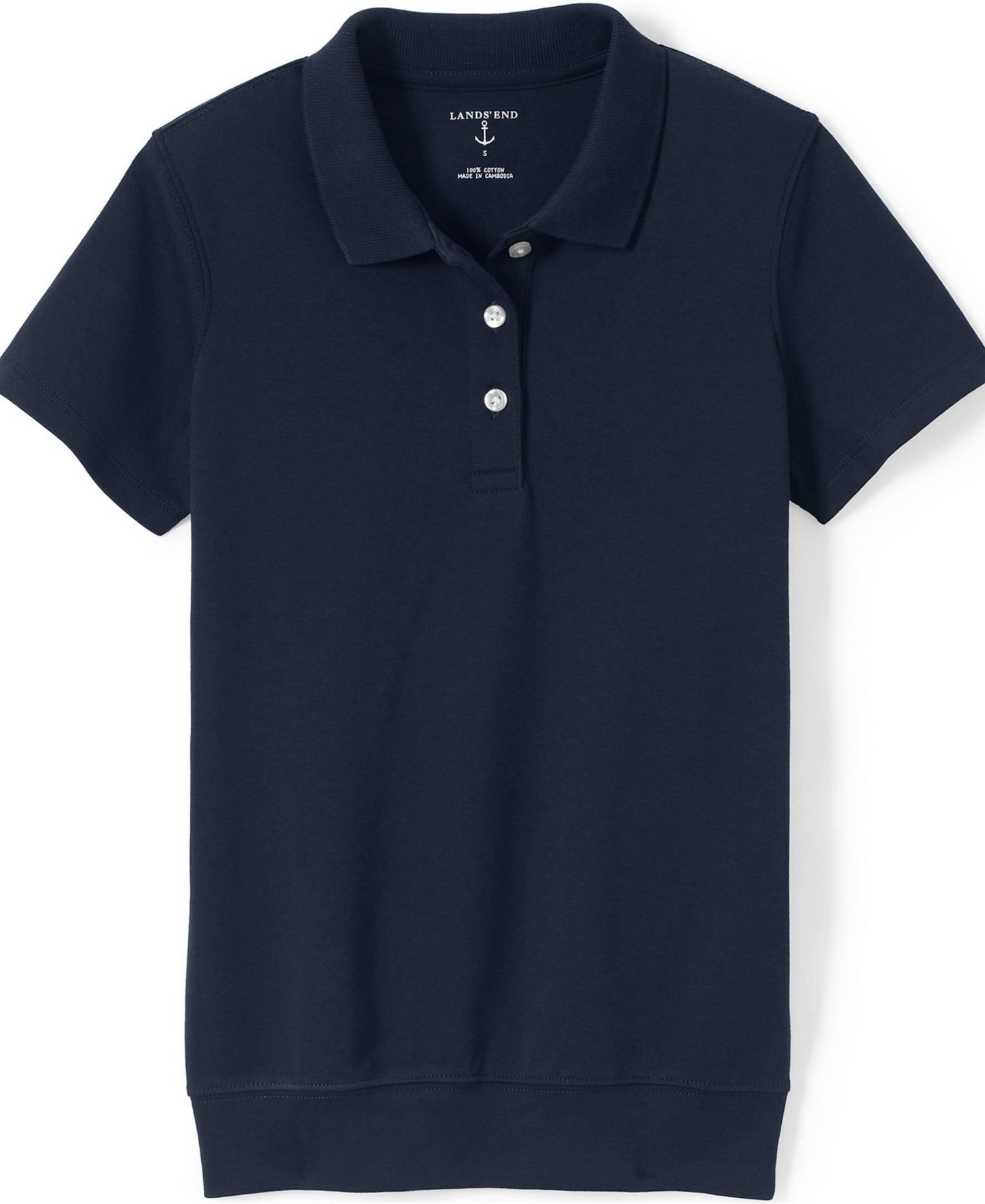Мужское поло Lands' End Short Sleeve Banded Bottom Polo Shirt, цвет: Тёмно-синий — фото 2