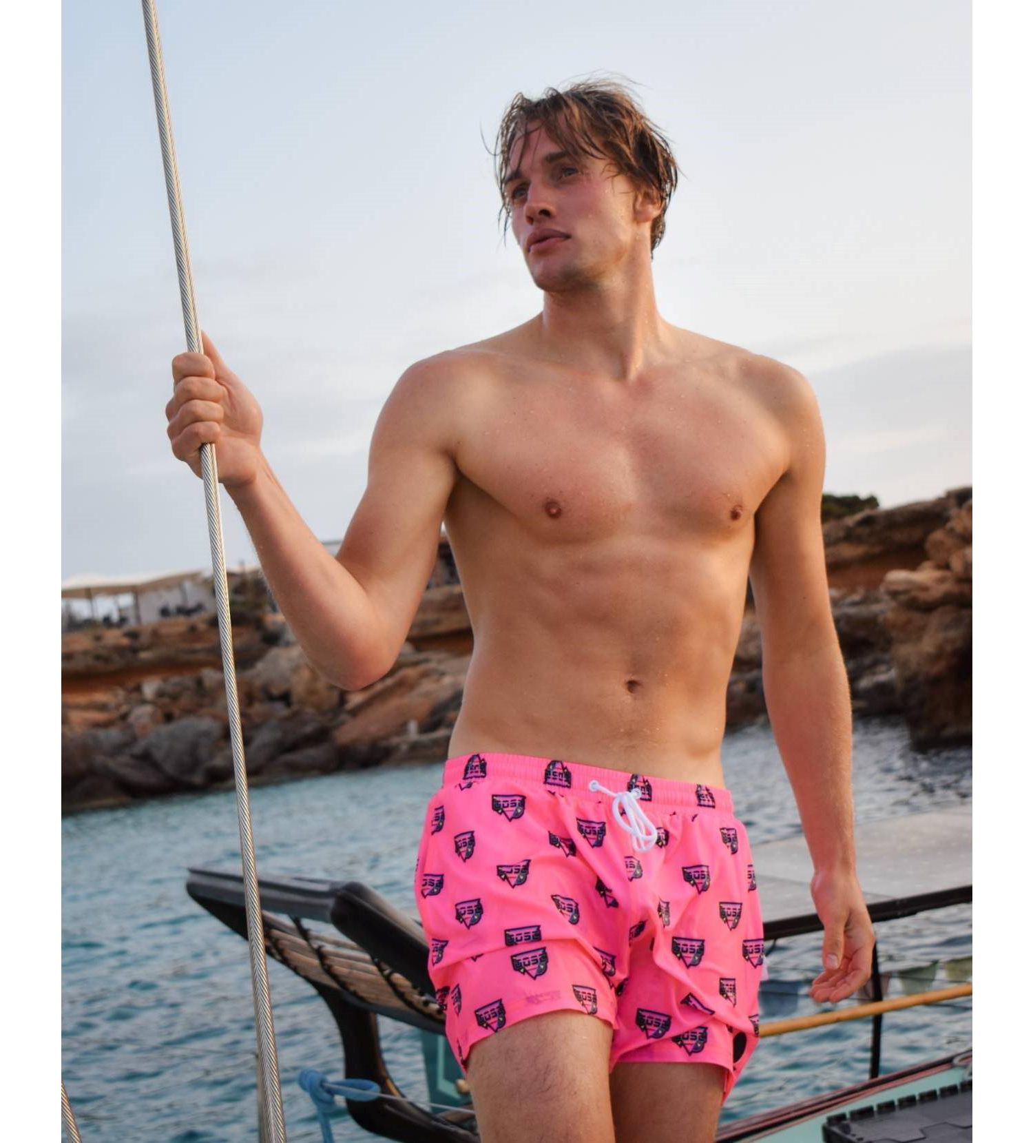 Men's Baewatch Neon Pink Swim Shorts