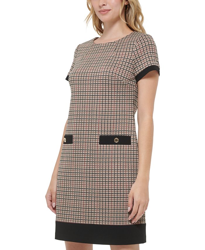 Tommy Hilfiger Petite Contrast-Trim Houndstooth Dress - Macy's