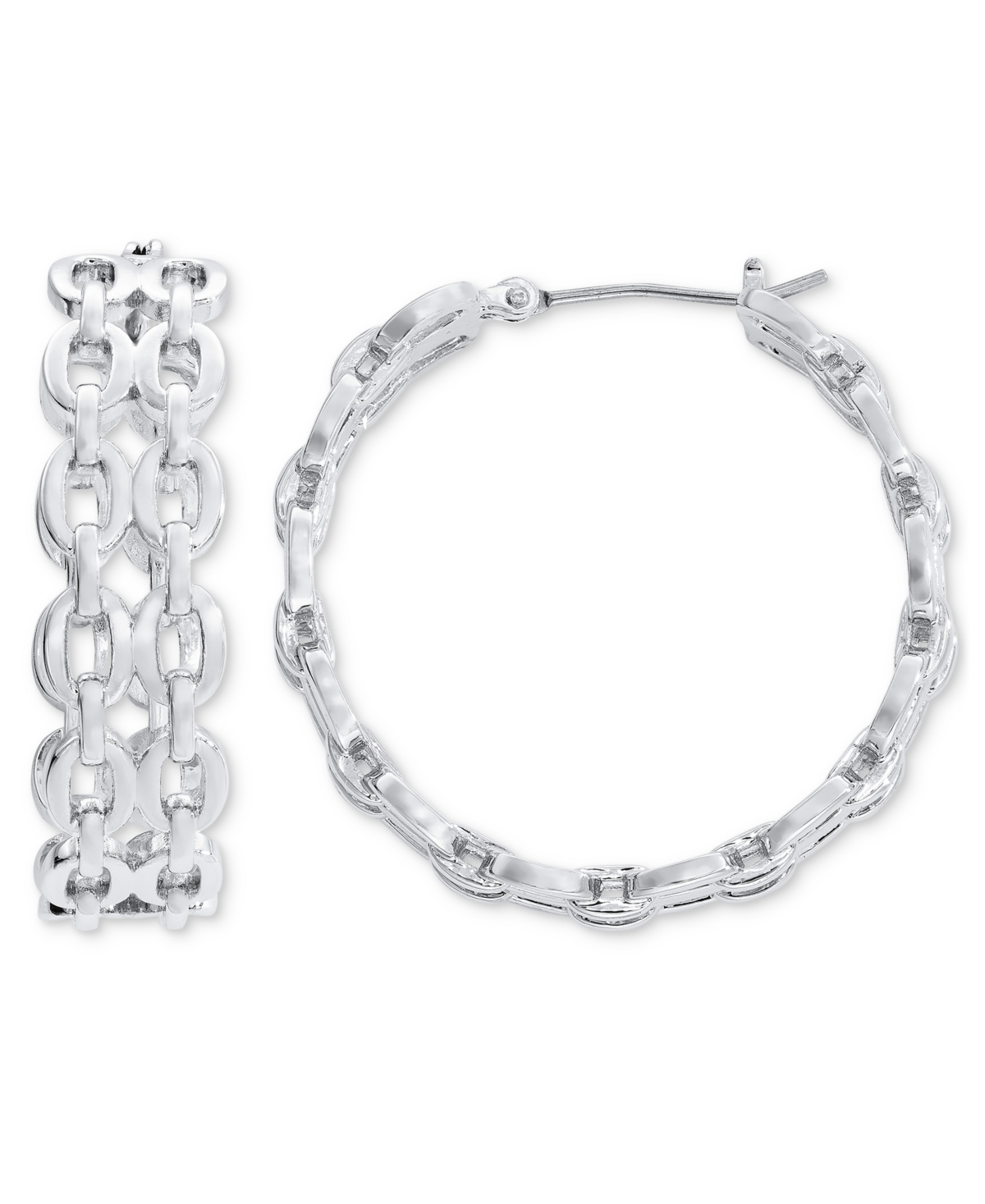 On 34th Chain Link Medium Hoop Earrings, 1.2", Created For Macy's In Silver