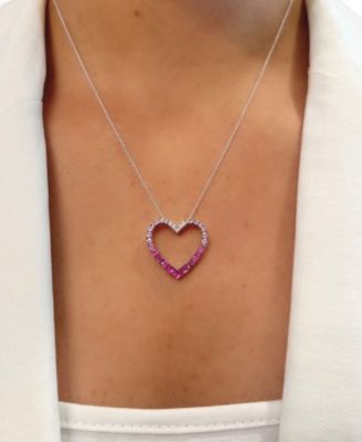 Ombr&eacute;&reg; Pink Sapphire (1 ct. t.w.) & White Sapphire (1/10 ct. t.w.) Open Heart Pendant Necklace in 14k White Gold, 18" + 2" extender