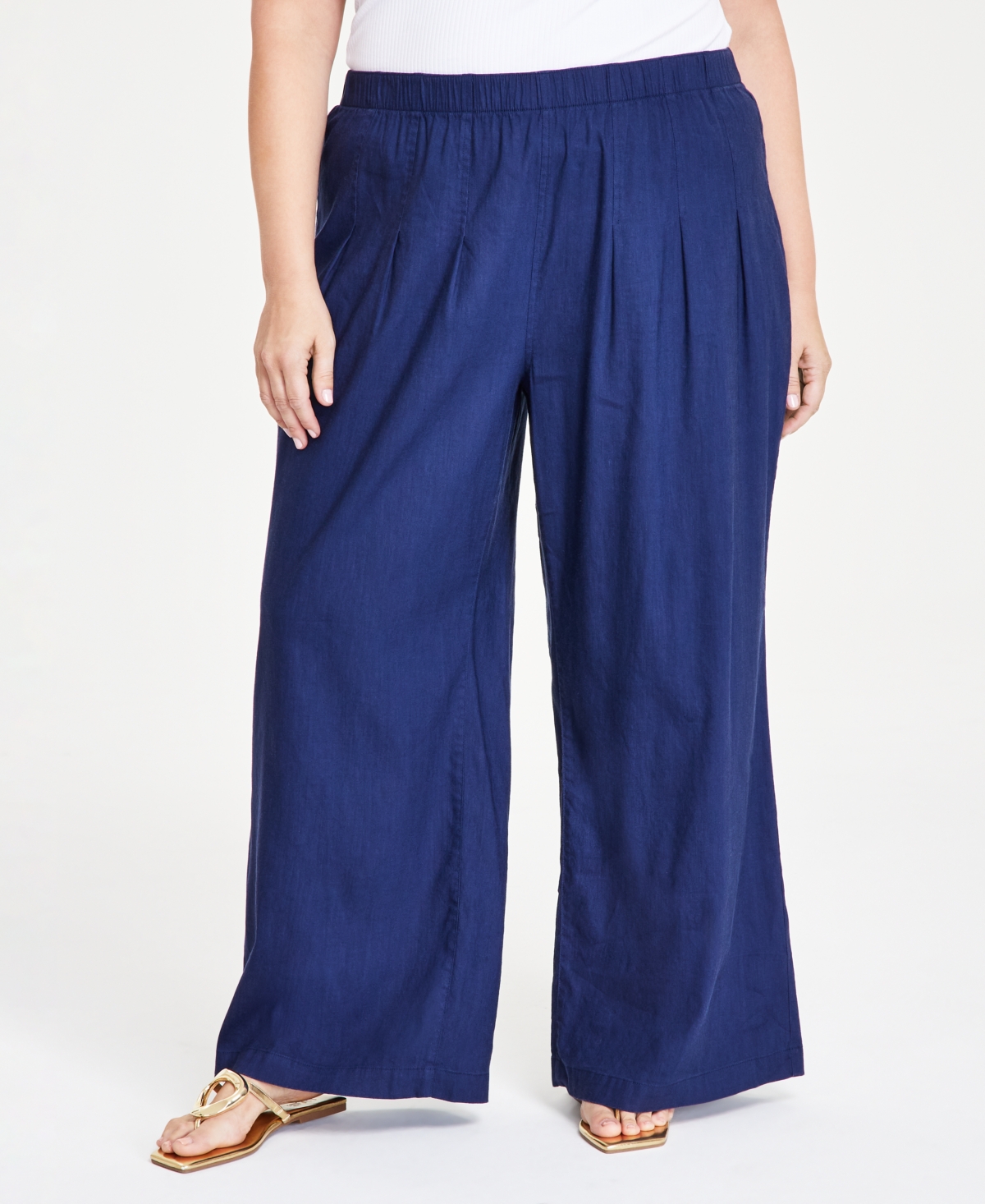 Inc International Concepts Plus Size Wide-leg Pull-on Pants, Created For Macy's In Indigo Sea
