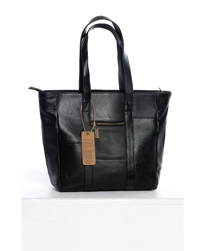 Black Leather-Look Midi Tote Bag