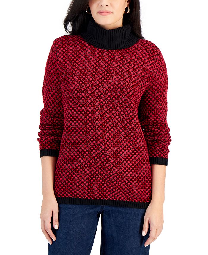 Karen Scott Petite Patterned Tuck-Stitch Turtleneck Sweater, Created ...