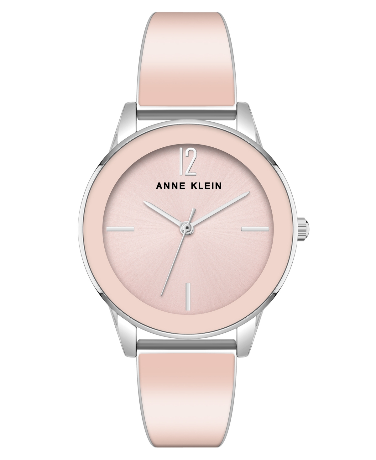 Anne Klein Women's Three Hand Quartz Pink Enamel And Silver-tone Alloy Bangle Watch, 33mm In Pink-silver-tone