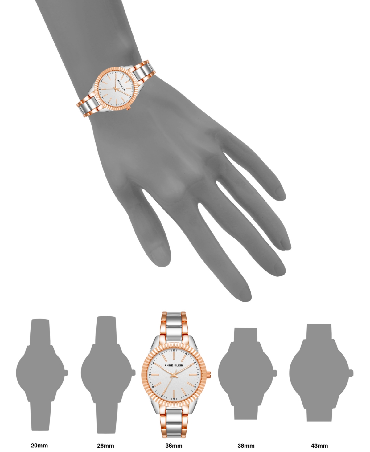 Anne Klein Women's Three Hand Quartz Silver-tone and Rose Gold-tone Alloy Bracelet Watch, 36mm - Silver-Tone-Rose Gold-Tone