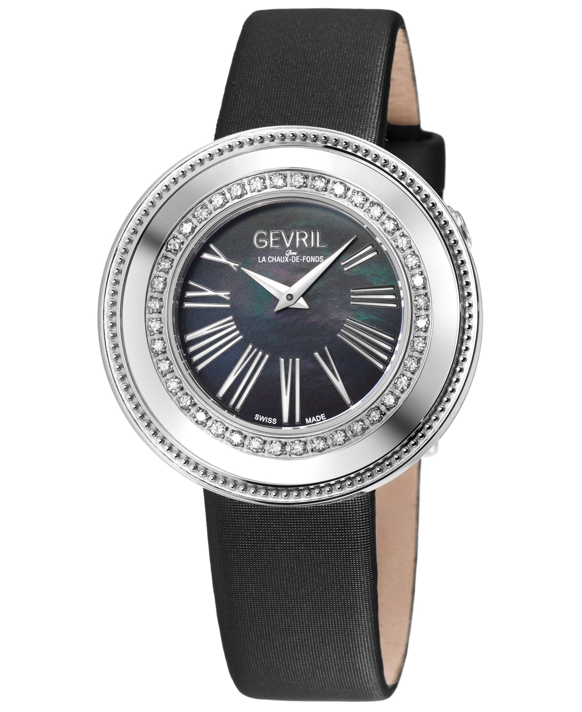 Shop Gevril Women's Gandria Black Leather Watch 36mm In Silver