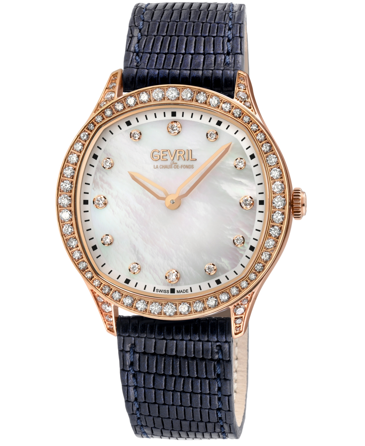 Gevril Women's Morcote Black Leather Watch 36mm In Rose