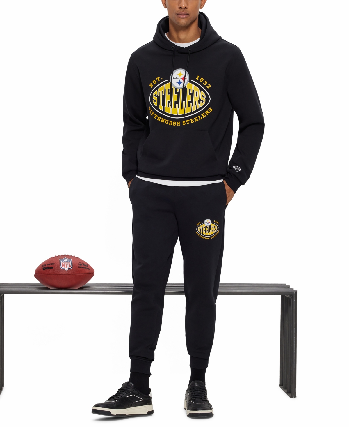 Shop Hugo Boss Boss By  Men's Boss X Nfl Steelers Hoodie In Charcoal