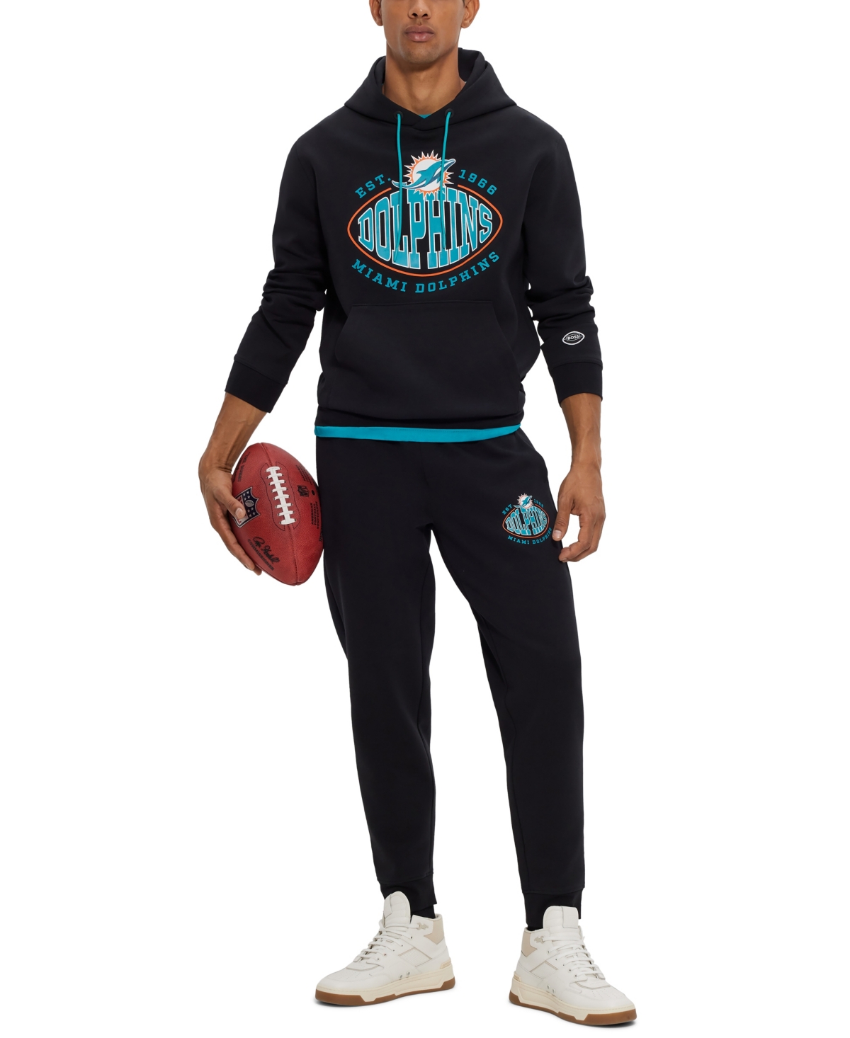 Shop Hugo Boss Boss By  Men's Boss X Nfl Miami Dolphins Hoodie In Black