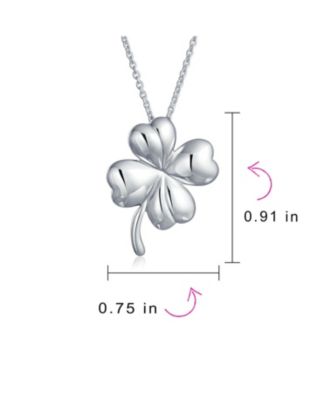 Good Luck Fortune Irish Shamrock Shape Lucky Charm Four Leaf Clover Pendant Necklace Sterling Silver