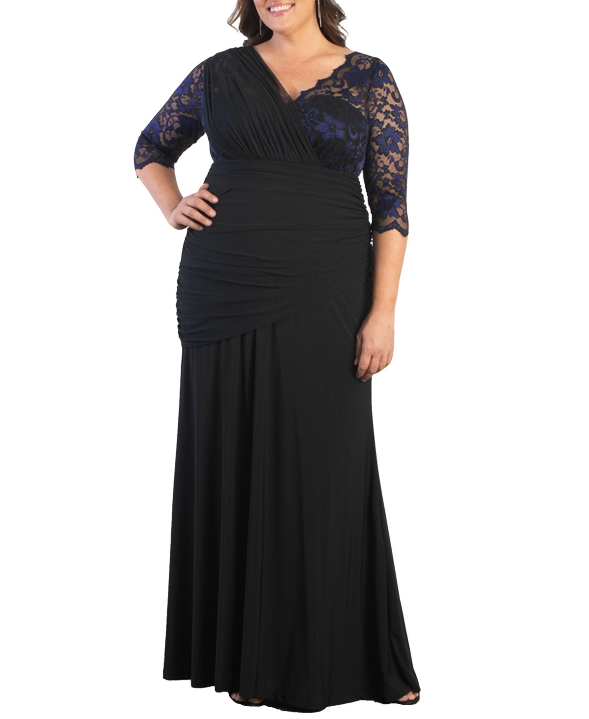 Plus Size Soiree Draped Evening Gown - Violet noir