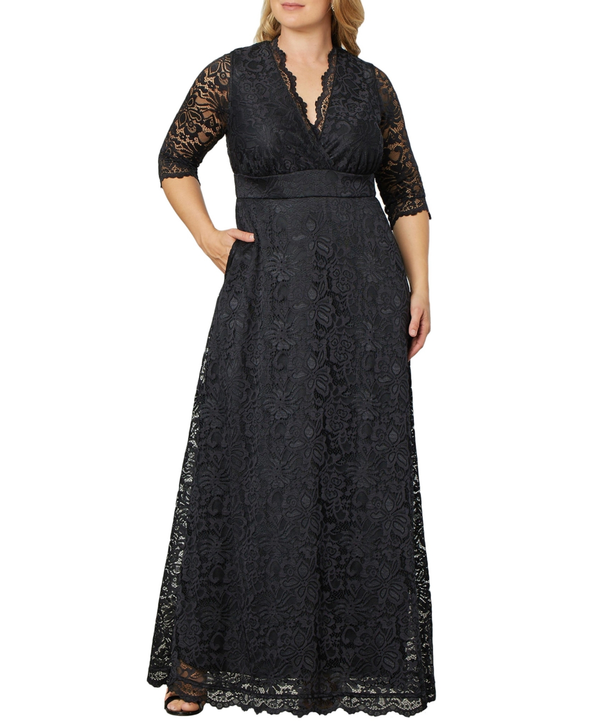 Women's Plus Size Maria Lace Evening Gown - Pinot noir