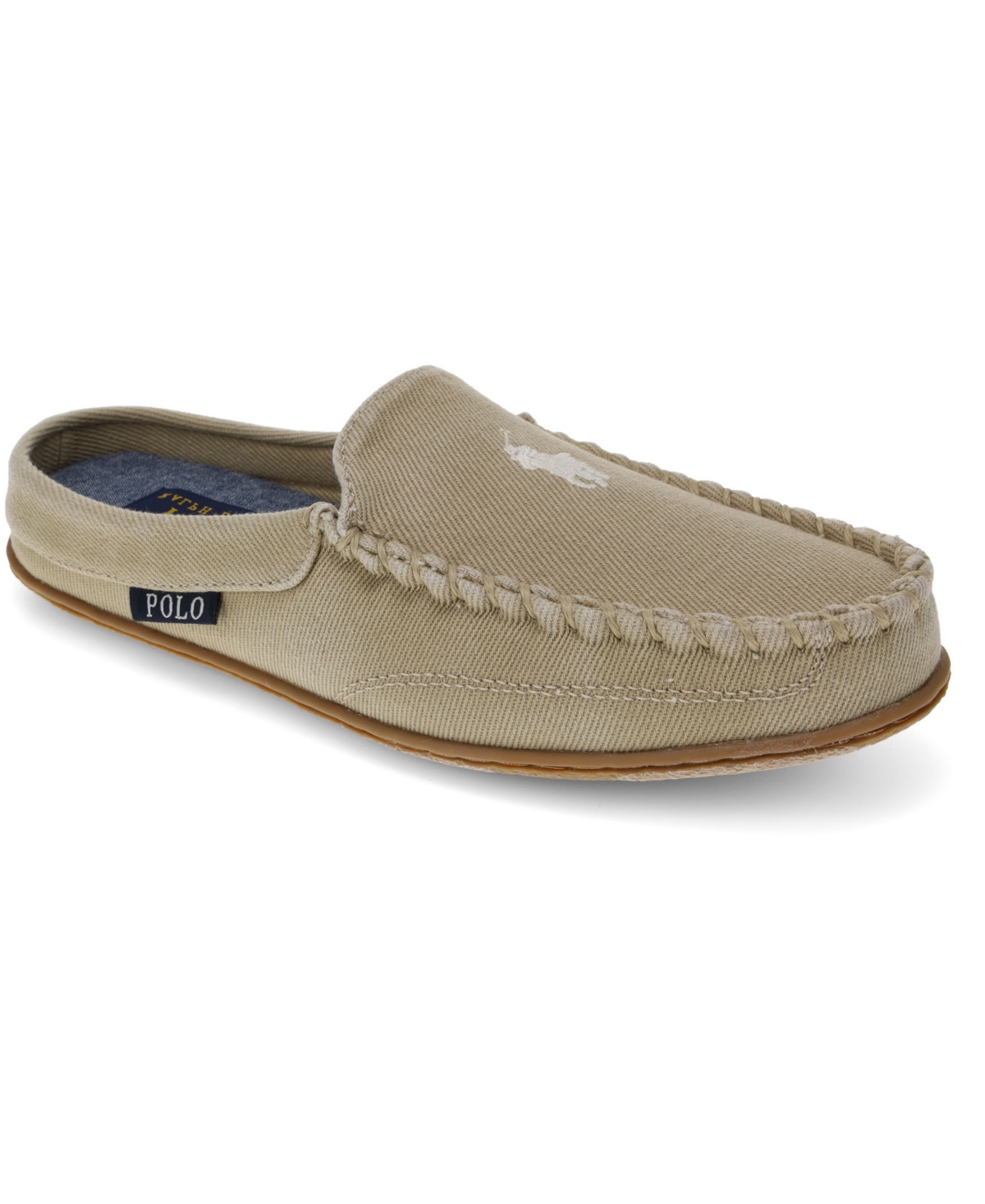 Polo Ralph Lauren Women's Collins Washed Twill Fabric Moccasin Mule Slippers In Khaki