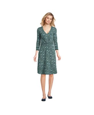 Lands' End Women's Lightweight Cotton Modal 3/4 Sleeve Fit and Flare V-Neck  Dress - Macy's