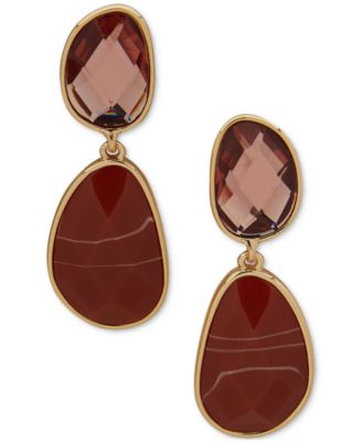 Anne Klein - Women's Gold-Tone Multi-Stone Drop Comfort Clip Earrings