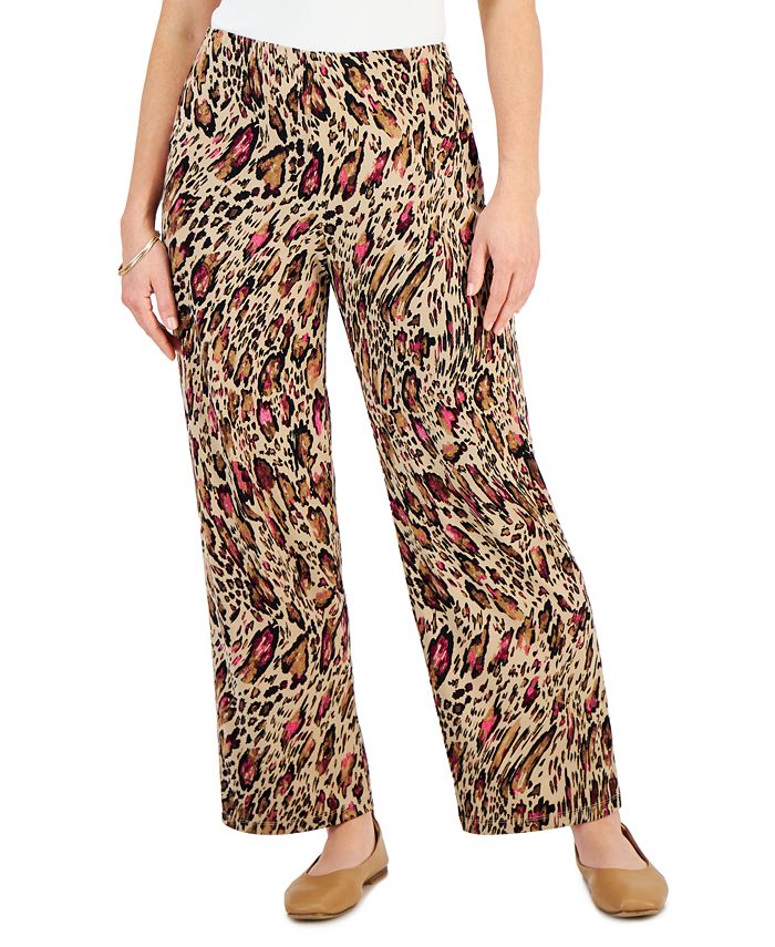 JM Collection Petite Glam Animal-Print Wide-Leg Pants, Created for Macy ...