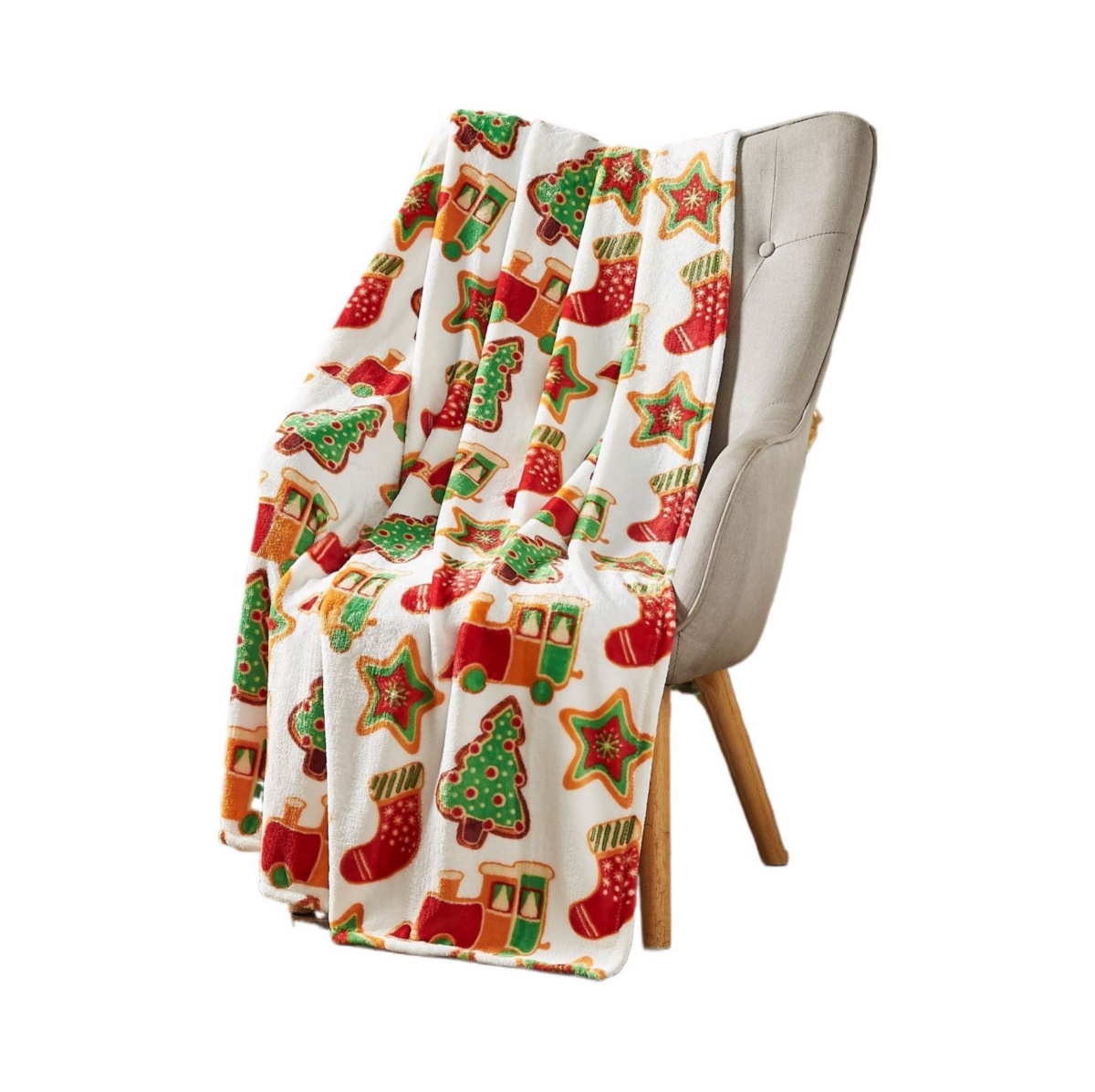 Kate Aurora Christmas Trains & Stockings Oversized Ultra Soft & Plush Throw Accent Blanket - 50 in. W 70 in. L