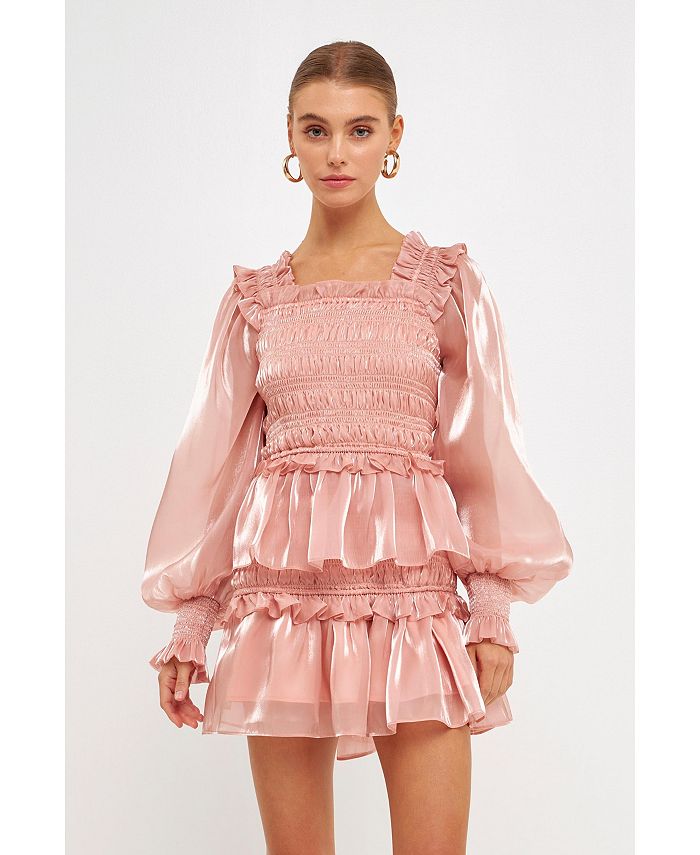 endless rose Women's Sheen Smocked Long Sleeve Mini Dress - Macy's