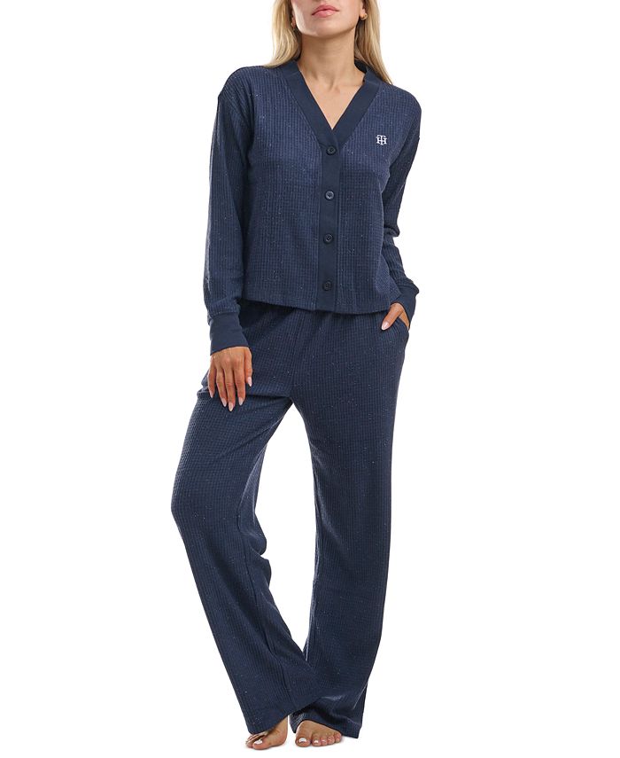 Tommy Hilfiger Women's Speckled Waffle-Knit Cardigan Top and Pajama Pants  Set - Macy's