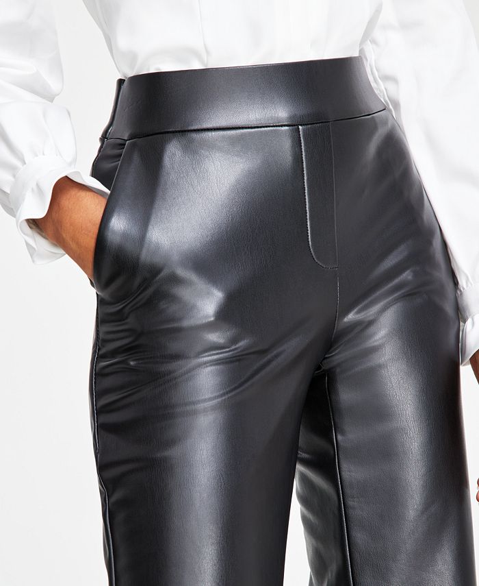 Anne Klein Women's Pull-On Faux-Leather Slash-Pocket Pants - Macy's