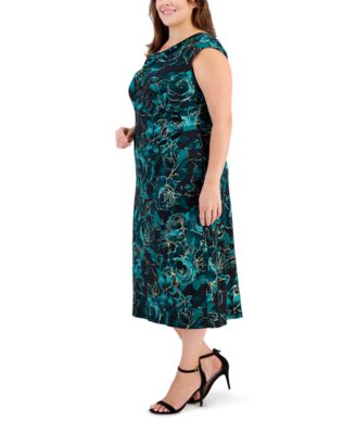 Plus Size Floral-Print Cowlneck Midi Dress