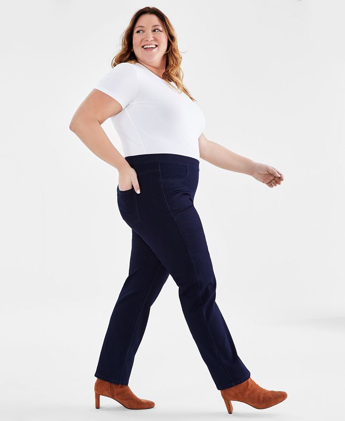 Style & Co Plus Size Mid Rise Straight-Leg Pull-On Jeans, Created for ...