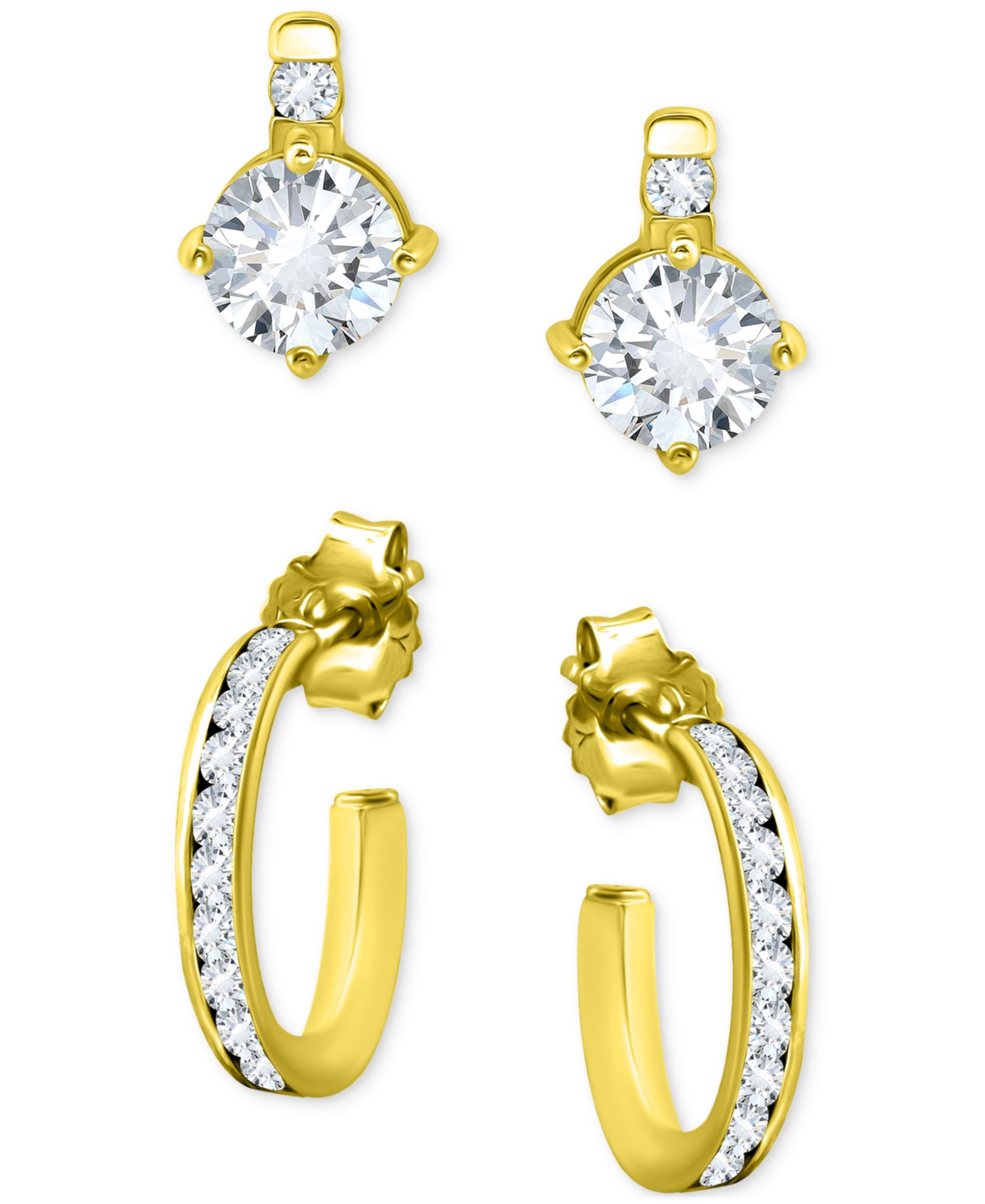 2-Pc. Set Cubic Zirconia Stud & Hoop Earrings