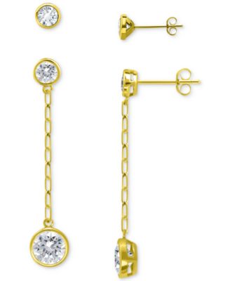 2-Pc. Set Cubic Zirconia Bezel Stud & Chain Drop Earrings, Created for Macy's