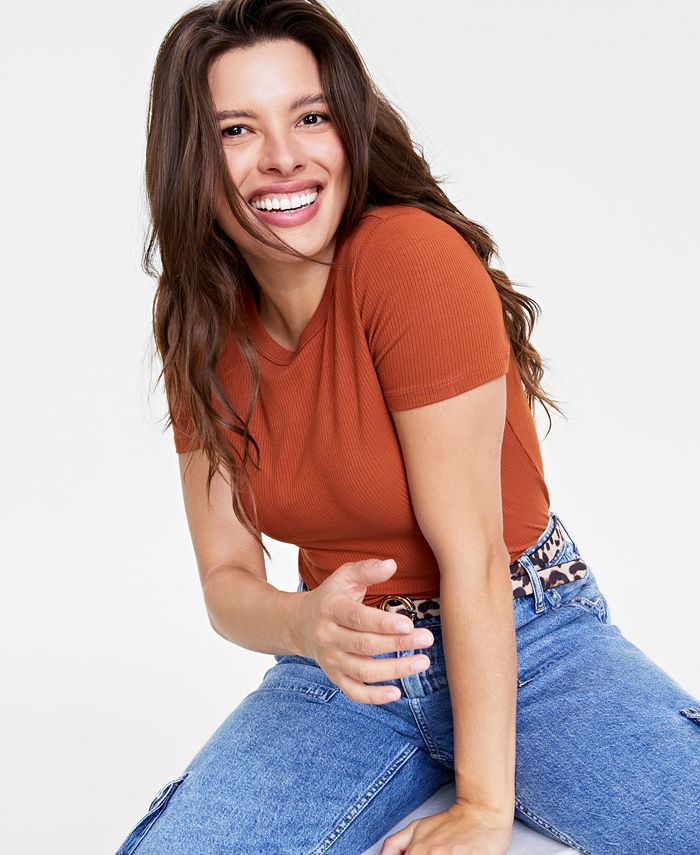 On 34th Women's ShortSleeve Ribbed TShirt, Created for Macy’s Macy's