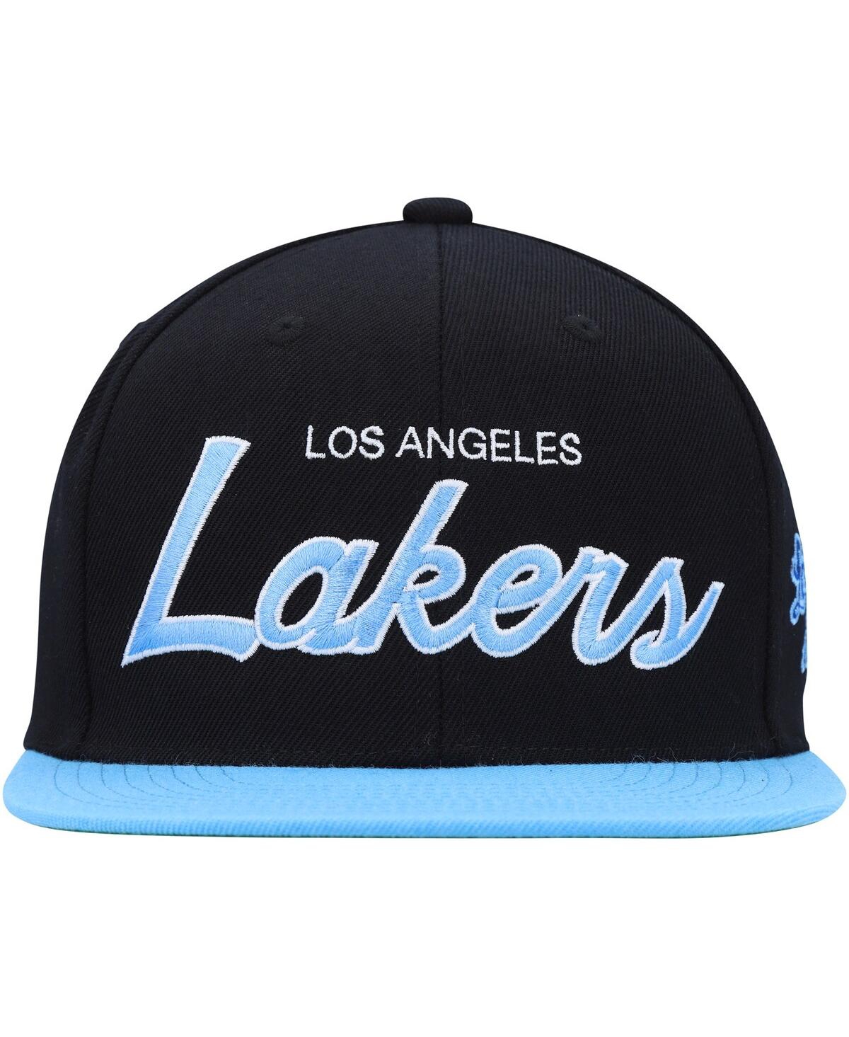 Mitchell & Ness Men's  Black Los Angeles Lakers Hardwood Classics Mvp Team Script 2.0 Snapback Hat In Black