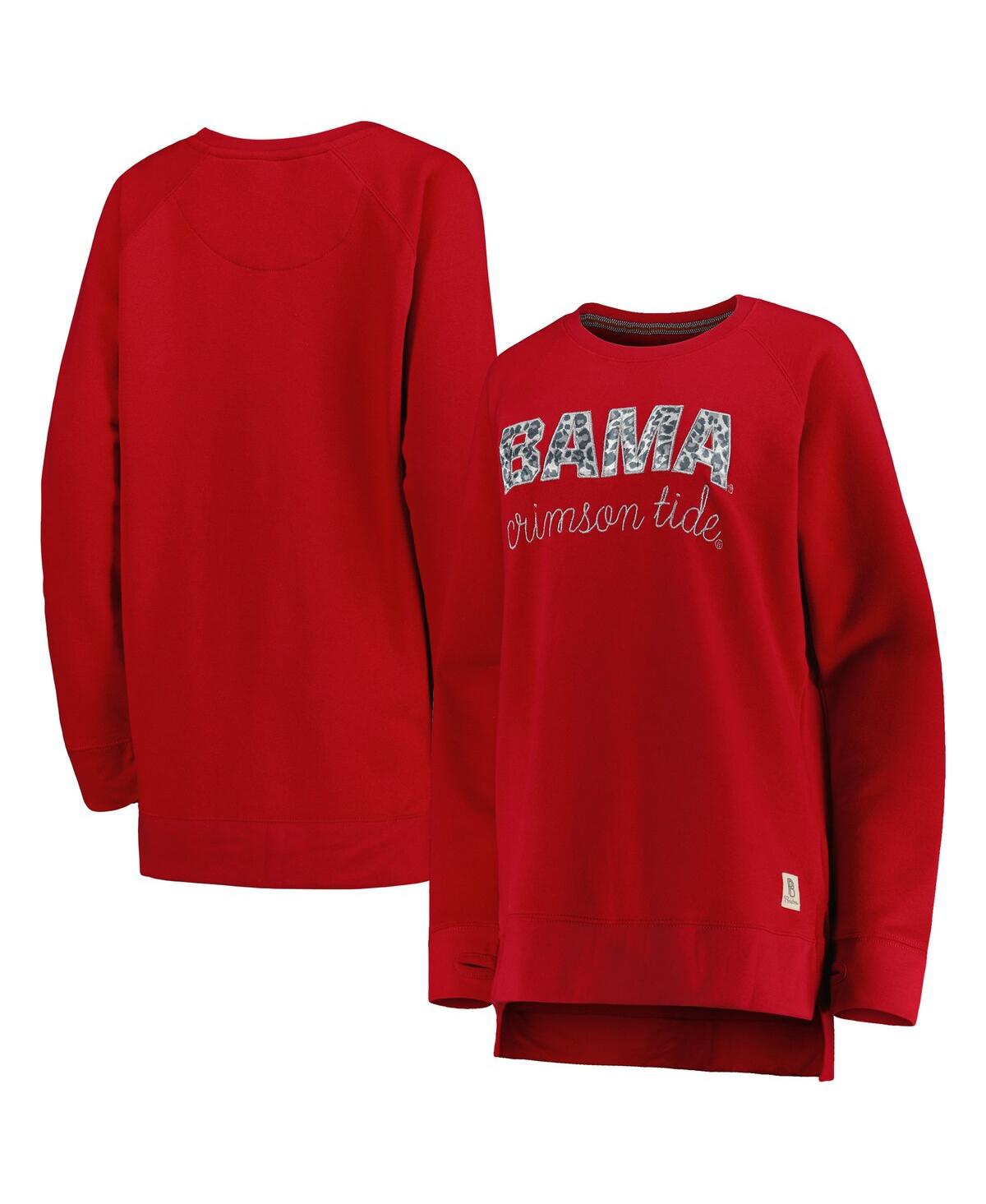 PRESSBOX WOMEN'S PRESSBOX CRIMSON ALABAMA CRIMSON TIDE STEAMBOAT ANIMAL PRINT RAGLAN PULLOVER SWEATSHIRT 