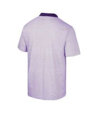 Men's White, Purple ECU Pirates Print Stripe Polo Shirt