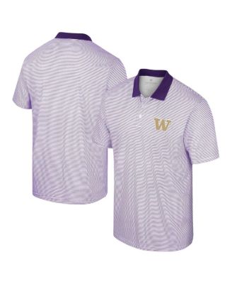 Men's White, Purple ECU Pirates Print Stripe Polo Shirt