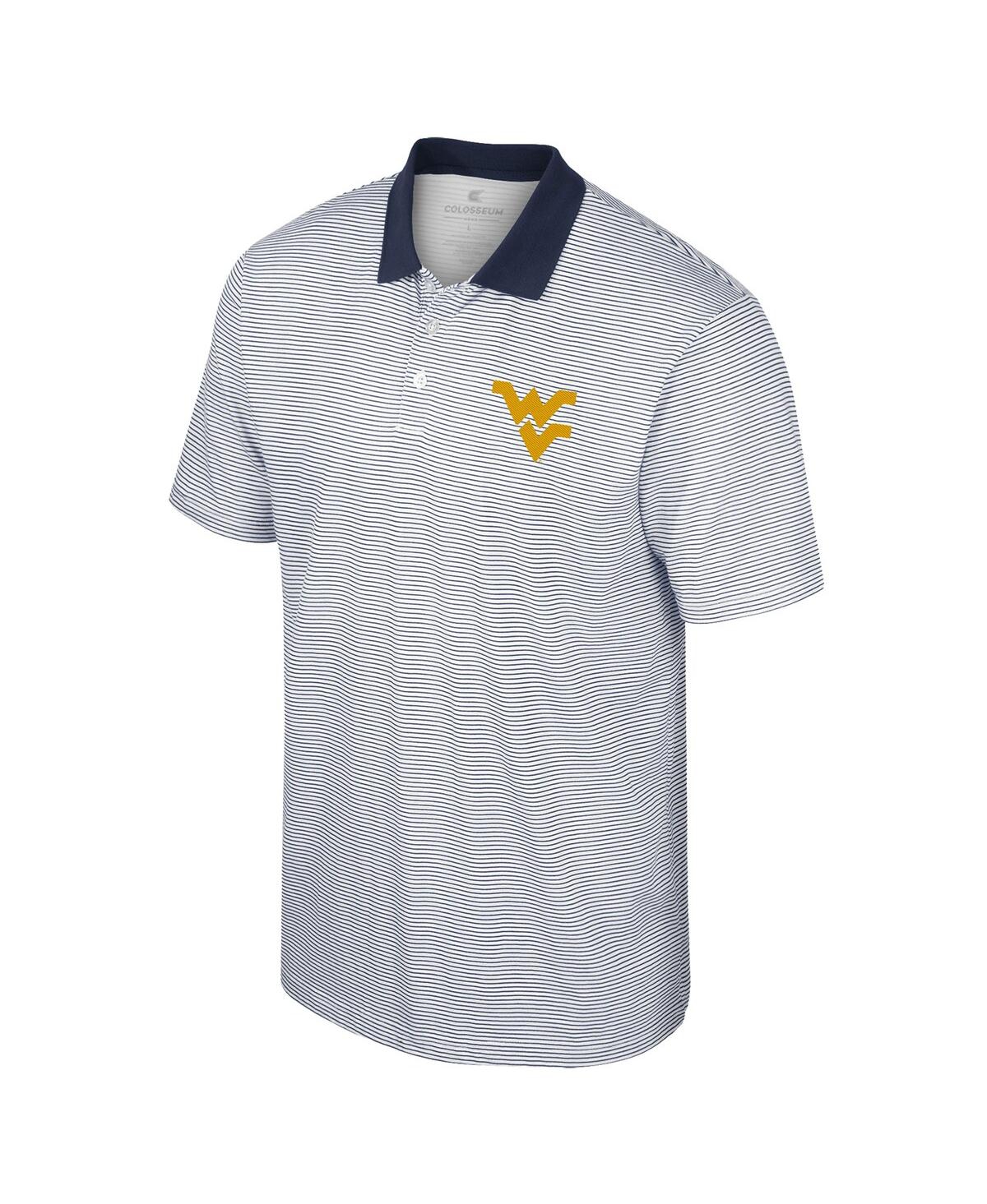 Shop Colosseum Men's  White, Navy West Virginia Mountaineers Print Stripe Polo Shirt In White,navy
