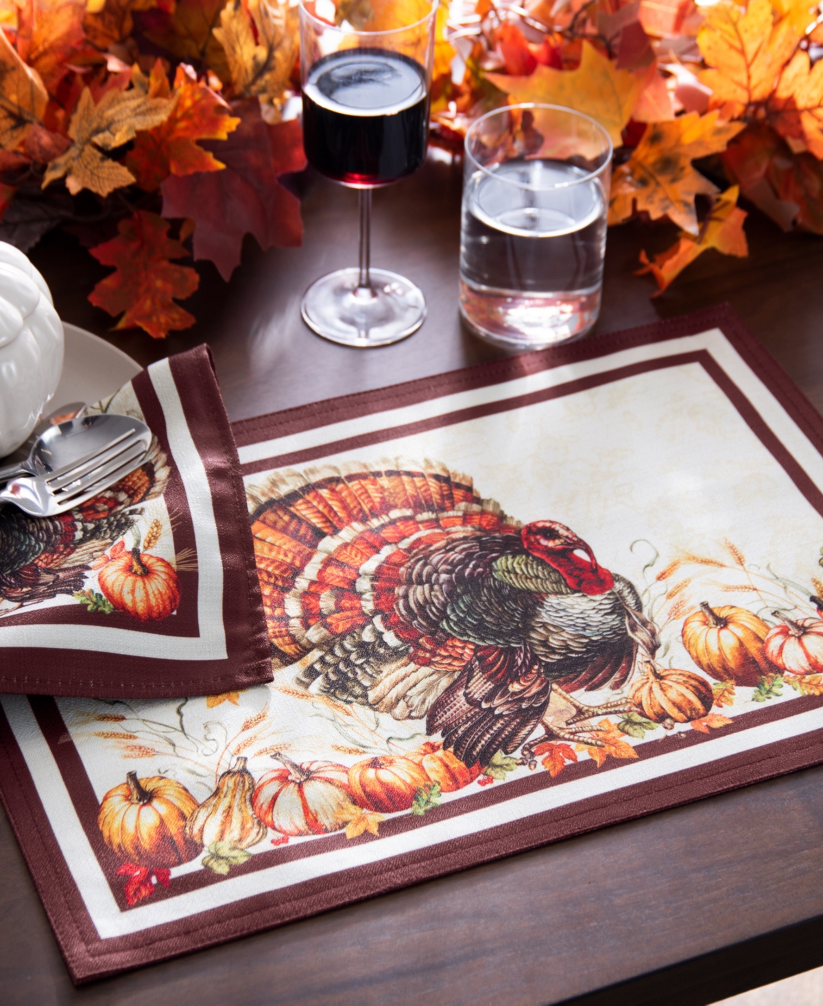 Elrene Autumn Heritage Turkey Engineered Napkins, Set of 4,