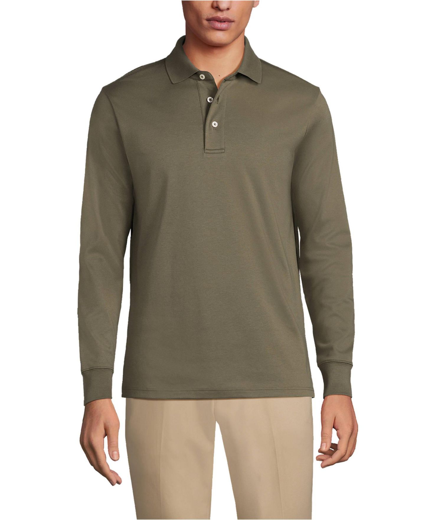 Мужское поло Lands' End Long Sleeve Cotton Supima Polo Shirt, цвет: Яркий синий — фото 1
