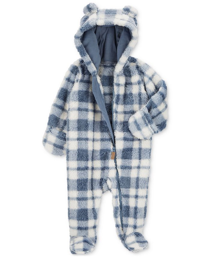 Carter's Baby Boys Plaid FauxSherpa Footed Pram Coverall Macy's