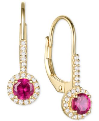 Lab-Grown Sapphire (1/2 ct. t.w.) & Lab-Grown White Sapphire (1/6 ct. t.w.) Halo Drop Earrings in 14k Rose Gold-Plated Sterling Silver (Also in Lab-Grown Ruby & Lab-Grown Opal)