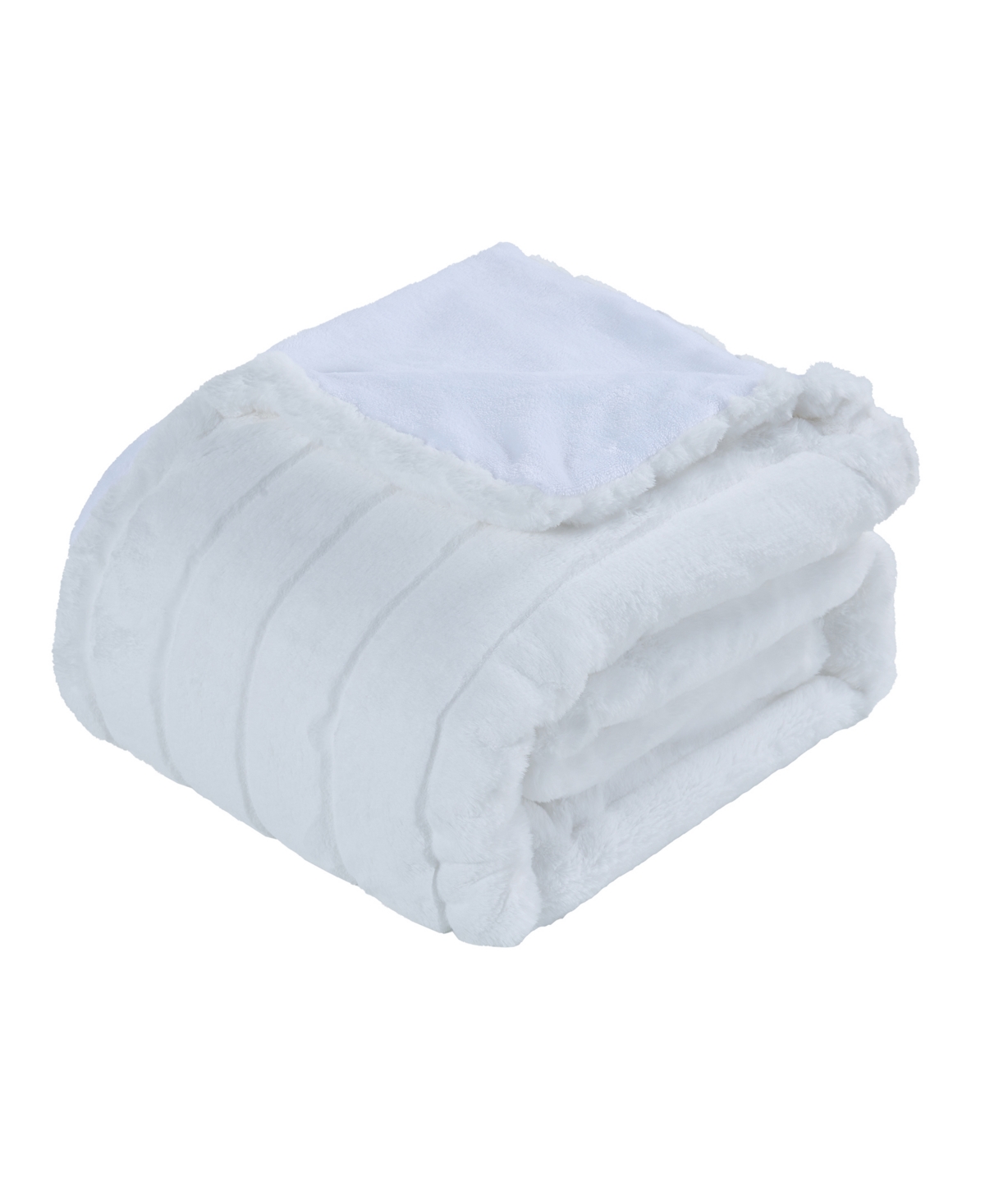 Shop Videri Home Luxury Faux Fur Stripe Plush Throw Blanket, 60" X 50" In White