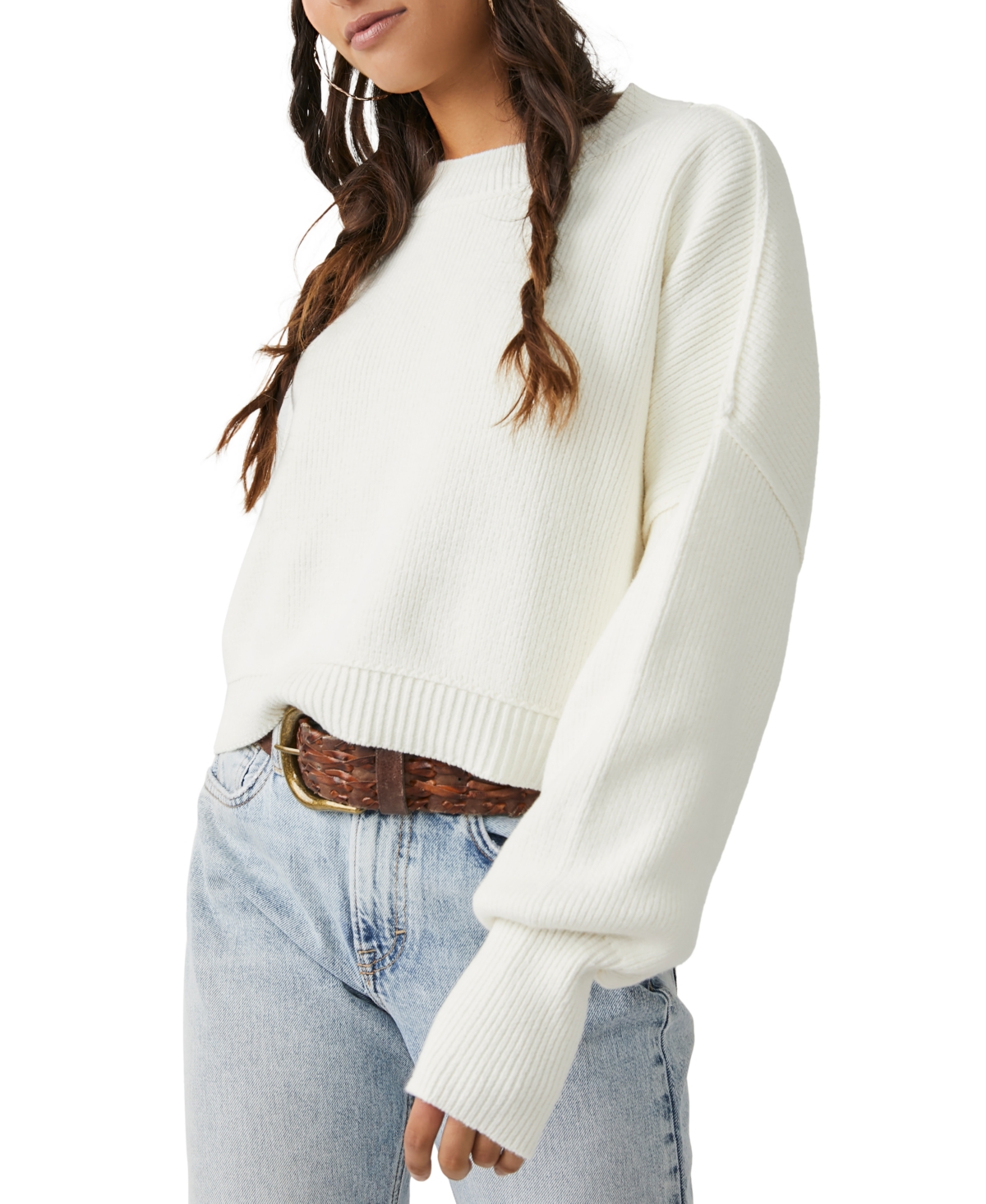 Free People Women's Easy Street Ribbed Cropped Pullover Sweater