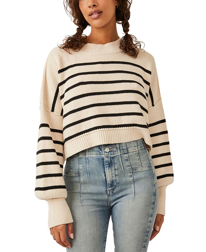Free People Women's Striped Easy Street Cropped Sweater - Macy's